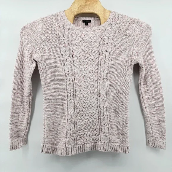 Talbots Women's Cable‎ Knit Sweater Speckled Pink Blue White Cotton Size Medium - Picture 2 of 7